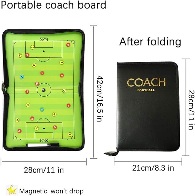 SPPHOENIX Foldable Football Coach Tactics Board Double-Sided Magnetic Coaching Clipboard, Strategy Planning Book Set