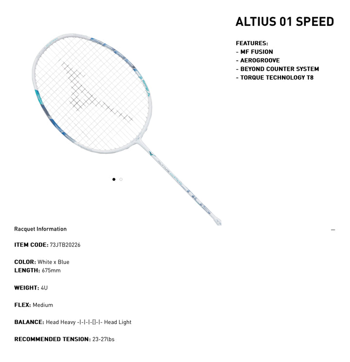 MIZUNO ALTIUS 01 SPEED BADMINTON RACKET 4U5 (73JTB20226)