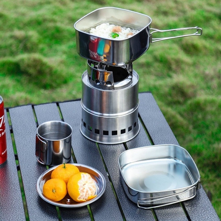 Six Pieces Stainless Steel Lunch Box Set Camping Pan Set CW-304 Portable Comes With Storage Bag