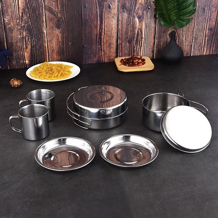 Six Pieces Stainless Steel Lunch Box Set Camping Pan Set CW-304 Portable Comes With Storage Bag