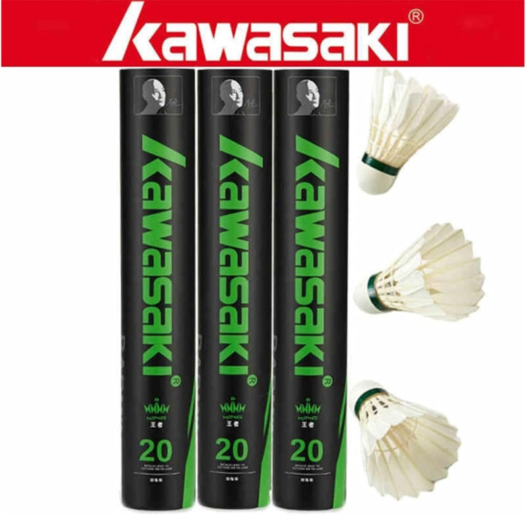 Kawasaki 12-Pack Intact Dack Feather Badminton Shuttlecocks with High Stability, Profession Badminton Balls Model 20 Speed 78