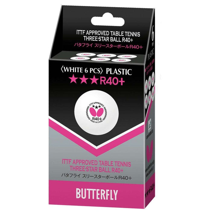 Butterfly 3 Star Table Tennis Balls R40+ White