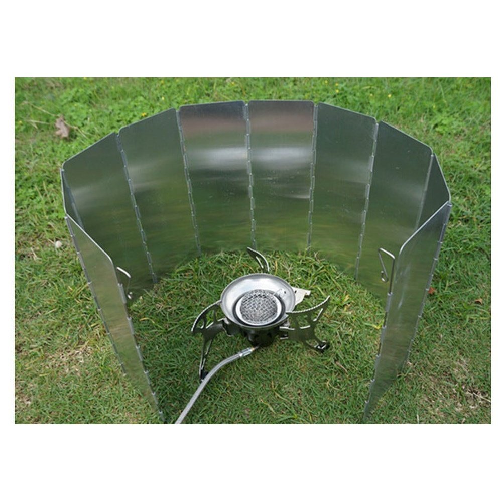 9 Plates Outdoor Foldable Cooker BBQ Gas Stove Windshield Windproof Screen Camp